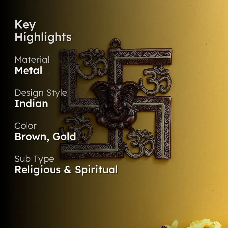 Swastika Om Religious Metal Wall Accent - Brown & Gold media 2