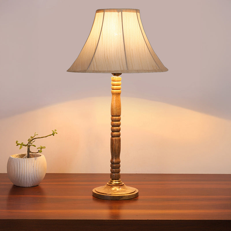 Craft Beam Table Lamp With Carved Wooden Base - White,Brown