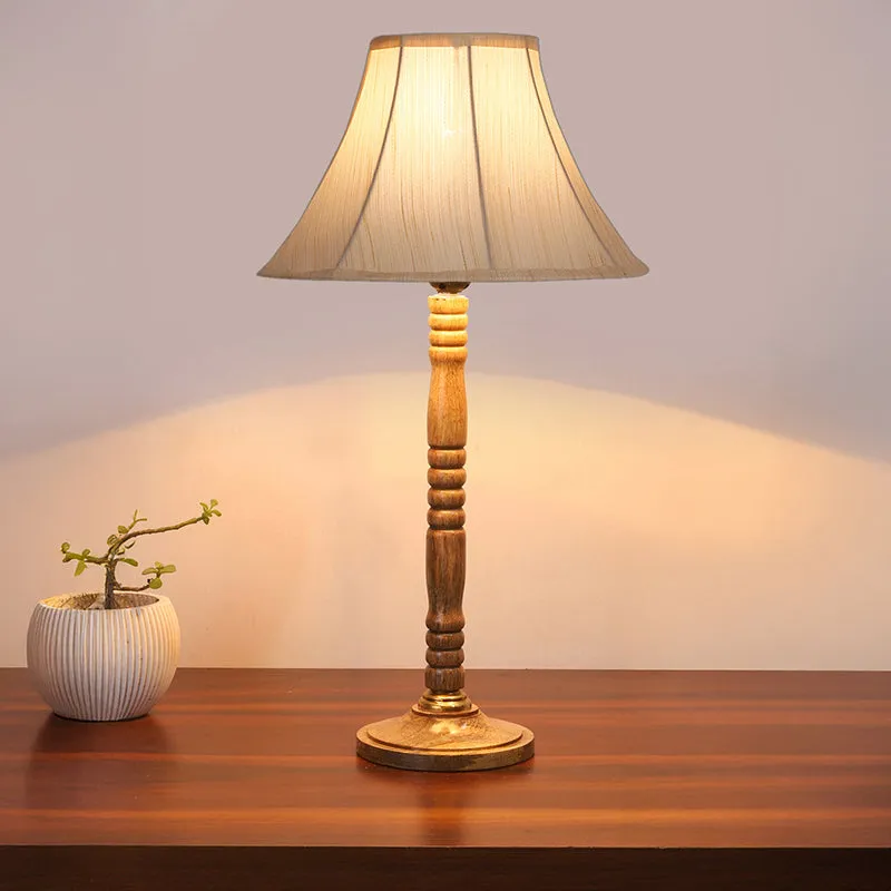 Craft Beam Table Lamp With Carved Wooden Base - White,Brown media 1