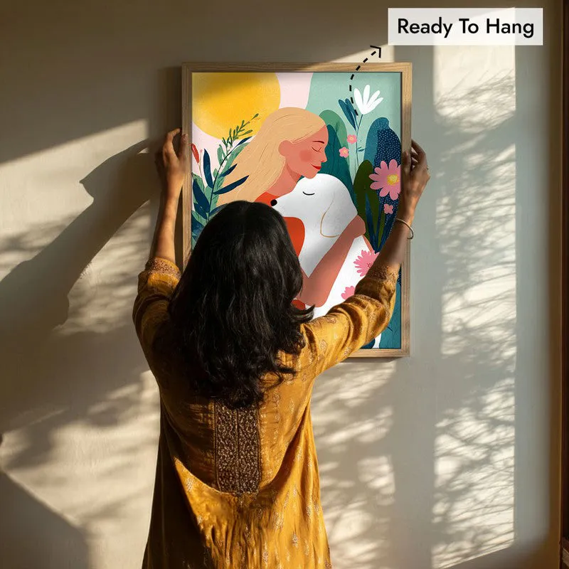 Verdant Hug Canvas Wall Painting - Brown Frame media 8