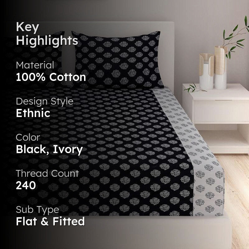 Swayam Mayoor Paradise Cotton Bedsheet (Black) - 240 TC media 2