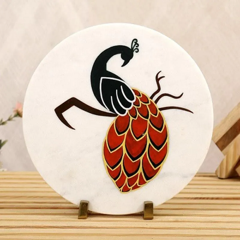Posh Peacock Hand Painted Marble Showpiece media 1