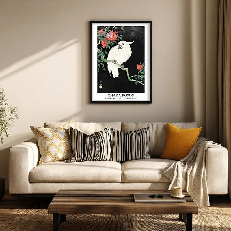 Cockatoo And Pomegranate Ohara Koson Archival Canvas Wall Painting - Black Frame media 3