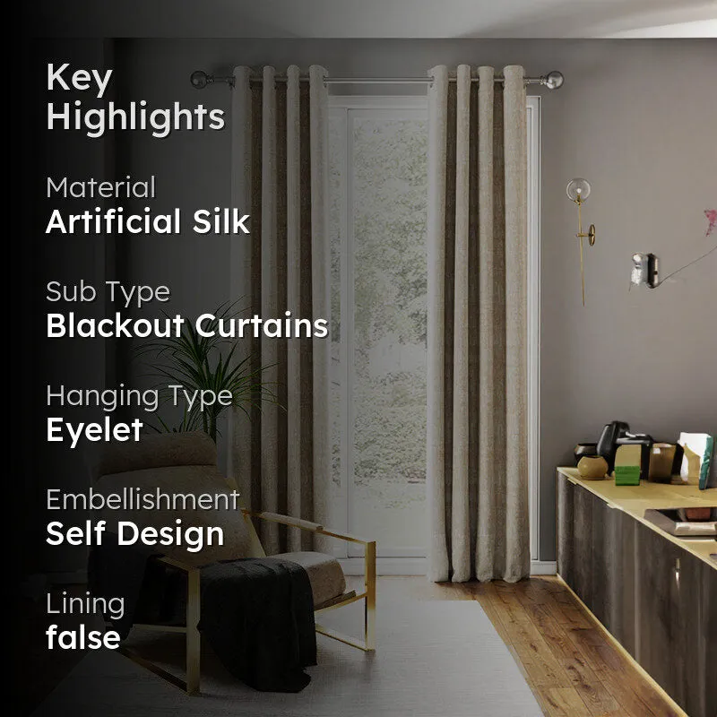 Clovar Jaquard Blackout Curtain (Golden Beige) - Set Of Two media 2