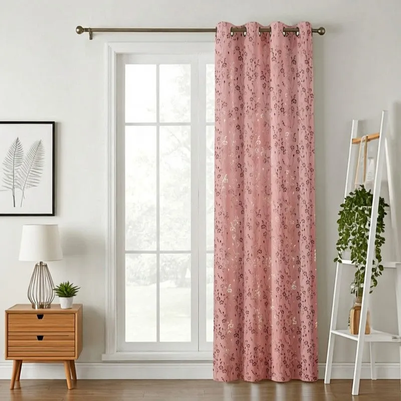 Glow Touch Printed Velvet Curtain - Peach,Gold media 1