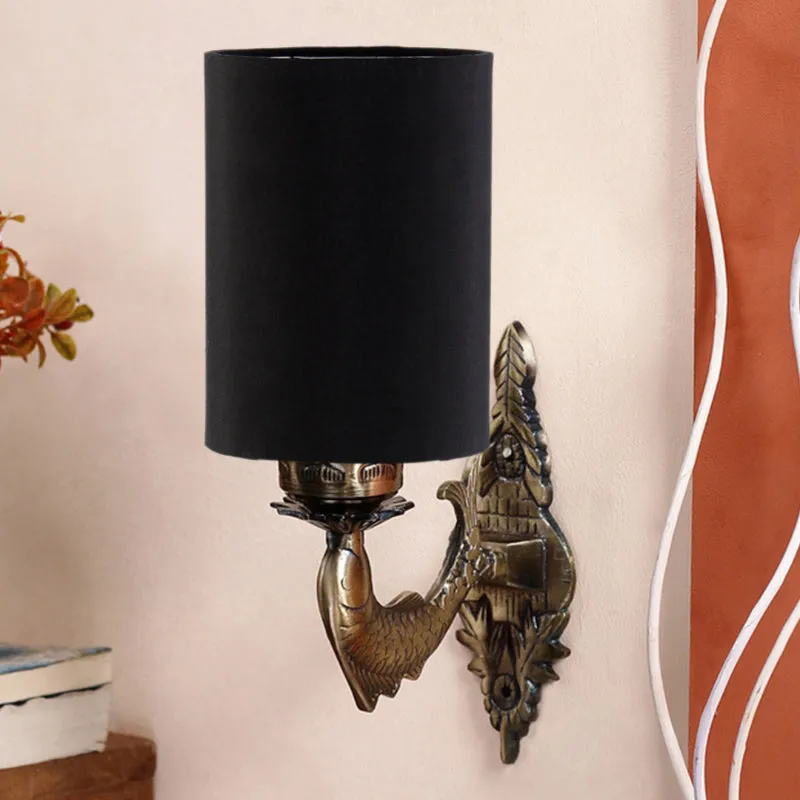 Ziada Stiva Cylindrical Fabric & Metal Wall Lamp - Black media 3