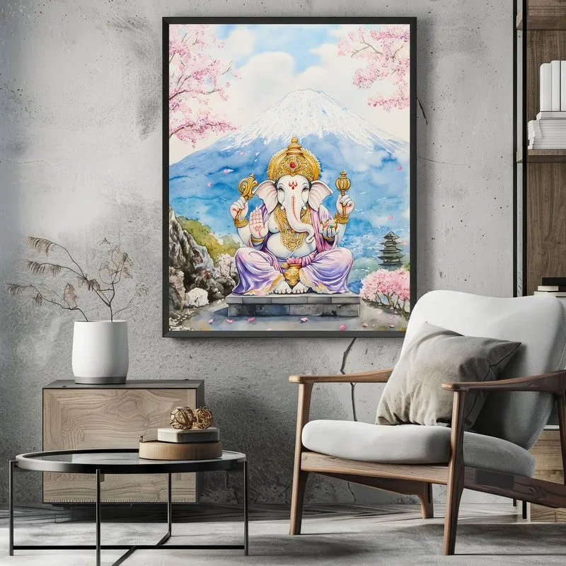 Parvataputra Ganesha Spiritual Archival Paper Wall Painting With Frame - Black media 3