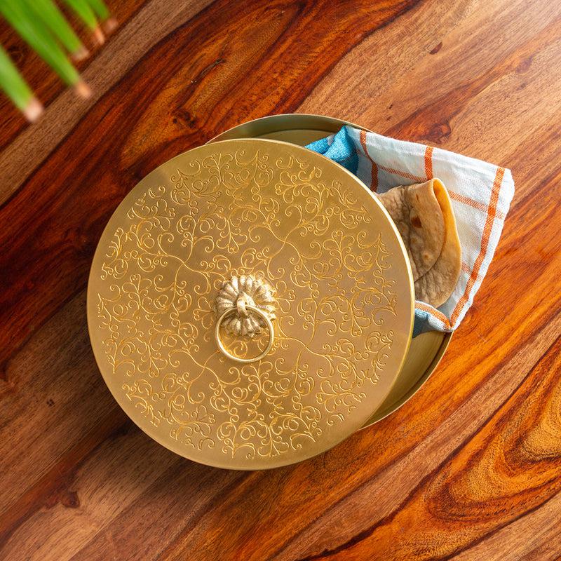 Shahi Rasoi Engraved Brass Roti Box