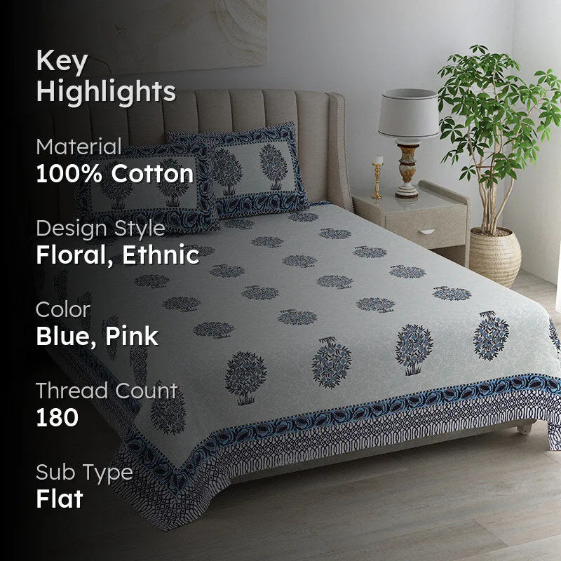 Anargha Cotton Bedsheet (Blue) - 180 TC media 2