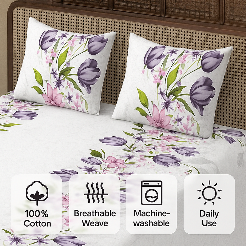 Navin Floral Cotton Bedsheet (White) - 240 TC media 8