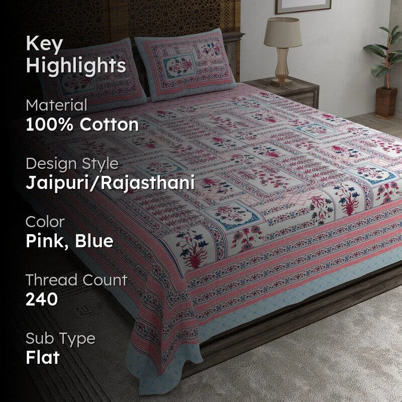 Desiio Cotton Bedsheet (Pink,Blue) - 240 TC media 2