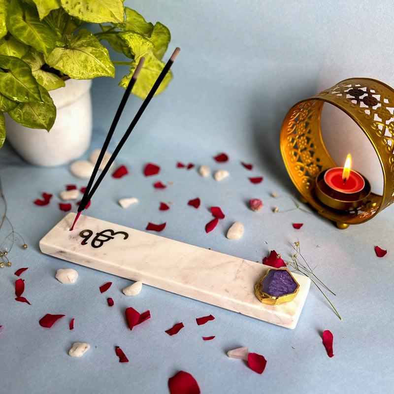 In Onkar Marble Incense Holder With Agate Plating - Purple media 3
