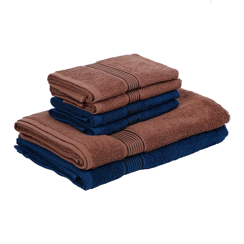 Nuage Cotton Towel Set (Brown  & Navy Blue) - Set Of Six media 4