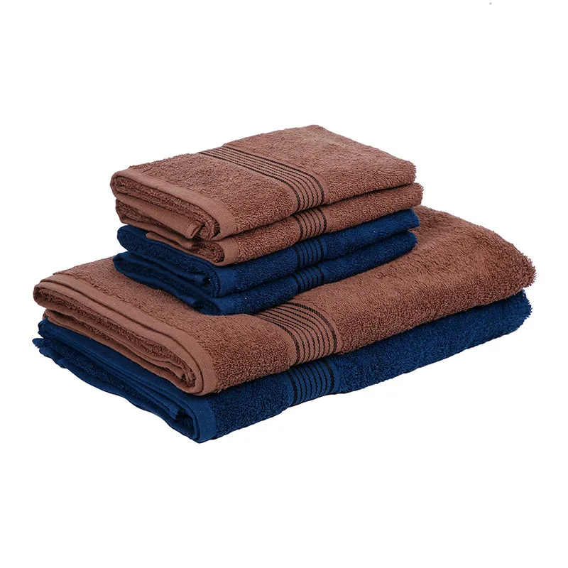 Nuage Cotton Towel Set (Brown & Navy Blue) - Set Of Six media 4