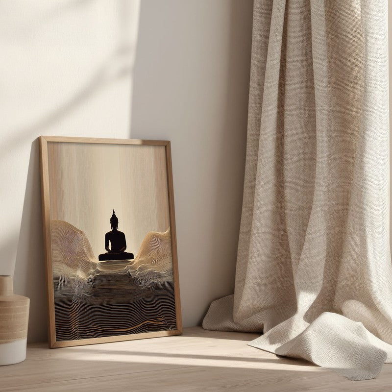 Sacred Stillness Buddha Archival Paper Wall Painting With Brown Frame media 3