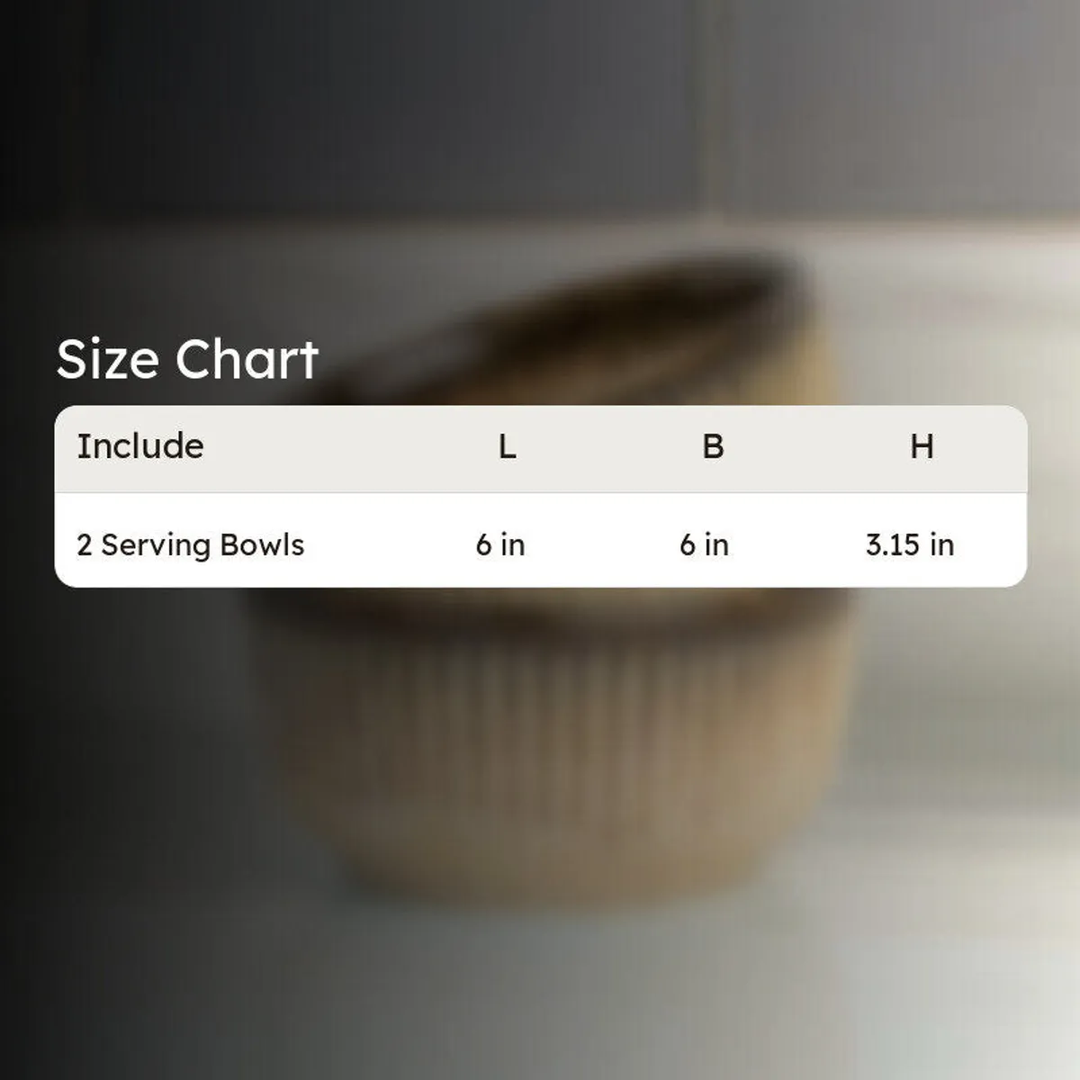Beige ceramic serving bowl shown with visible length and height markers.