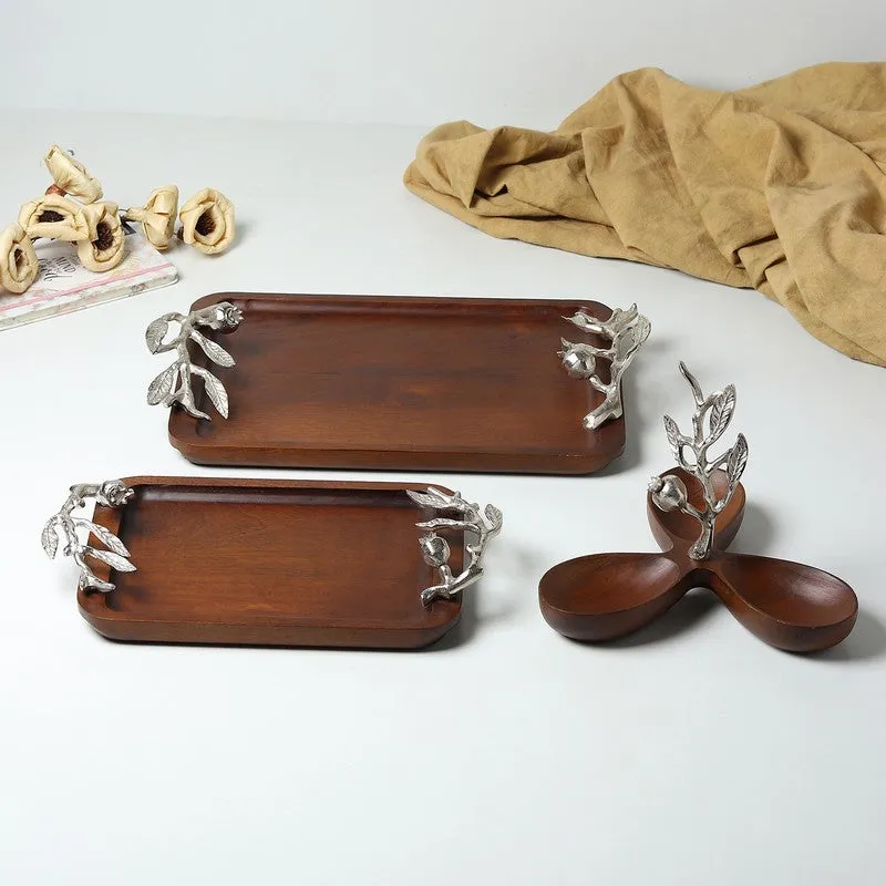 Grain Edge Wood Serving Tray - Silver,Brown media 7