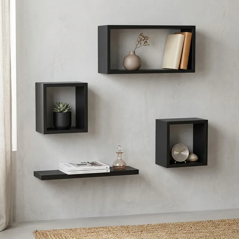 Retro Revival Wall Shelf - Black - Set Of Four media 1