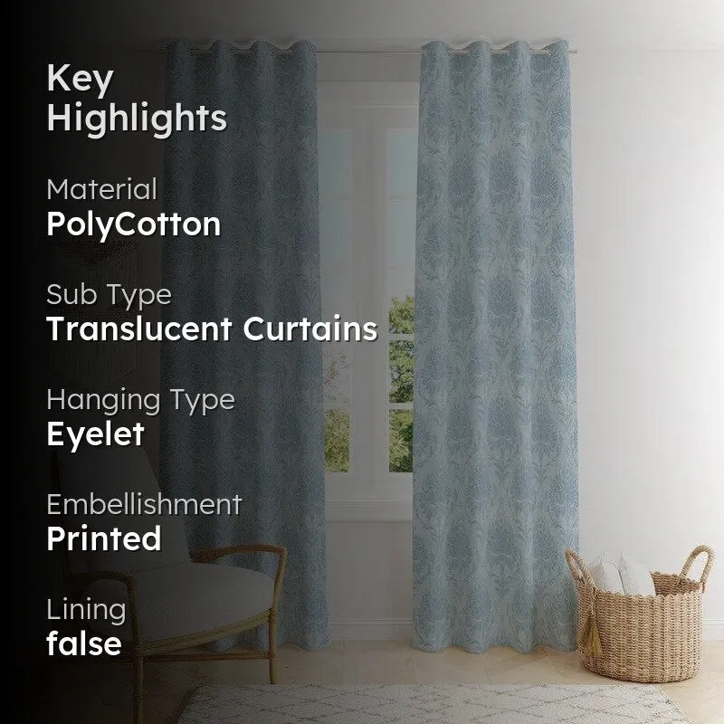 European Baroque Floral Single Curtain (Turquoise) media 2