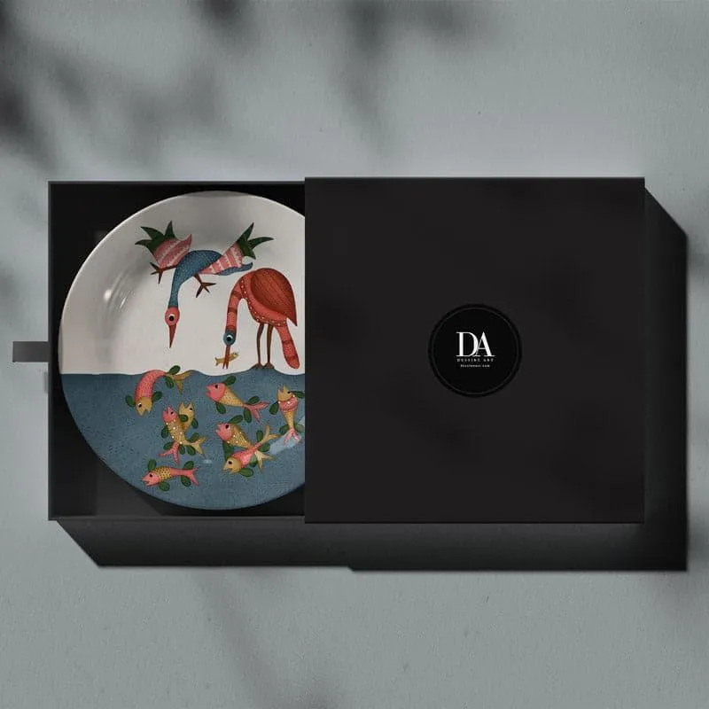 Fishing Cranes Gond Art Wall Plate media 4