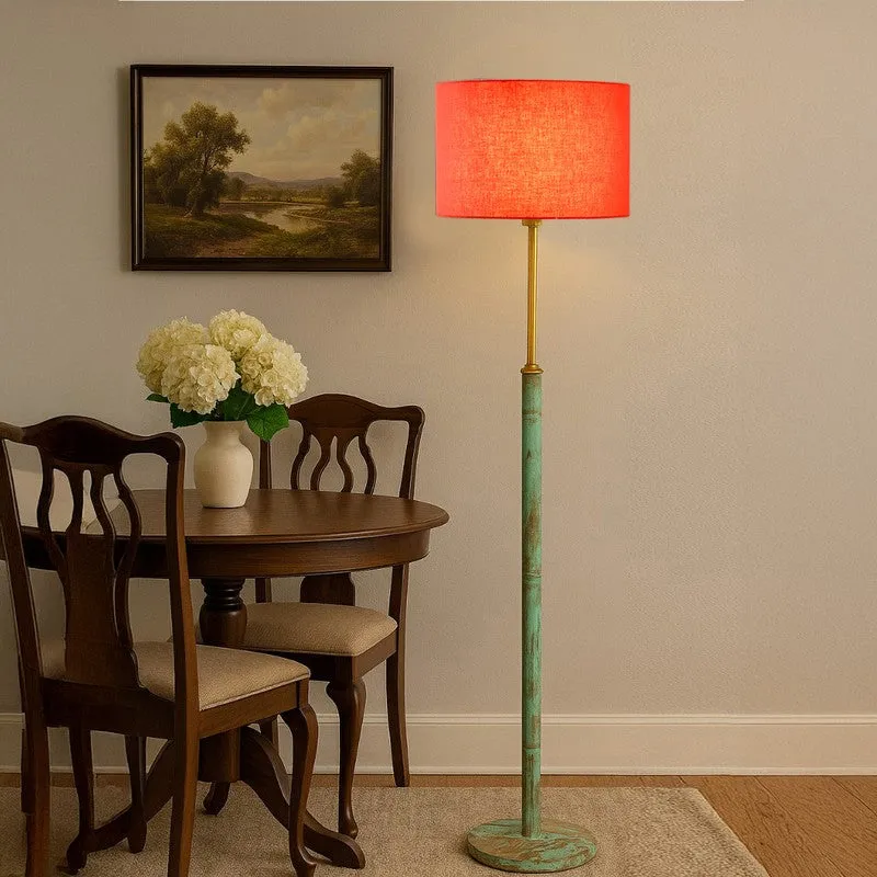 Amber Glow Wooden Floor Lamp - Orange media 3