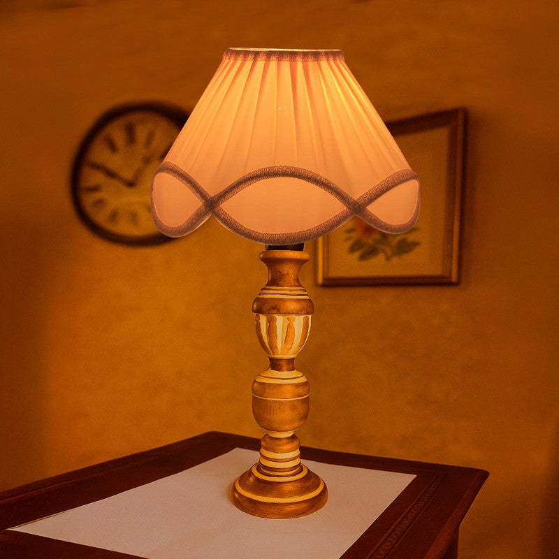 Zenrae Pleatiq Wooden Table Lamp - White