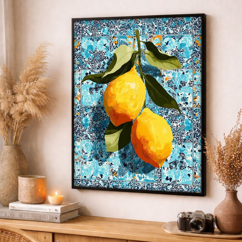 Zestara Lemon Foliage Canvas Wall Painting With Black Frame media 3