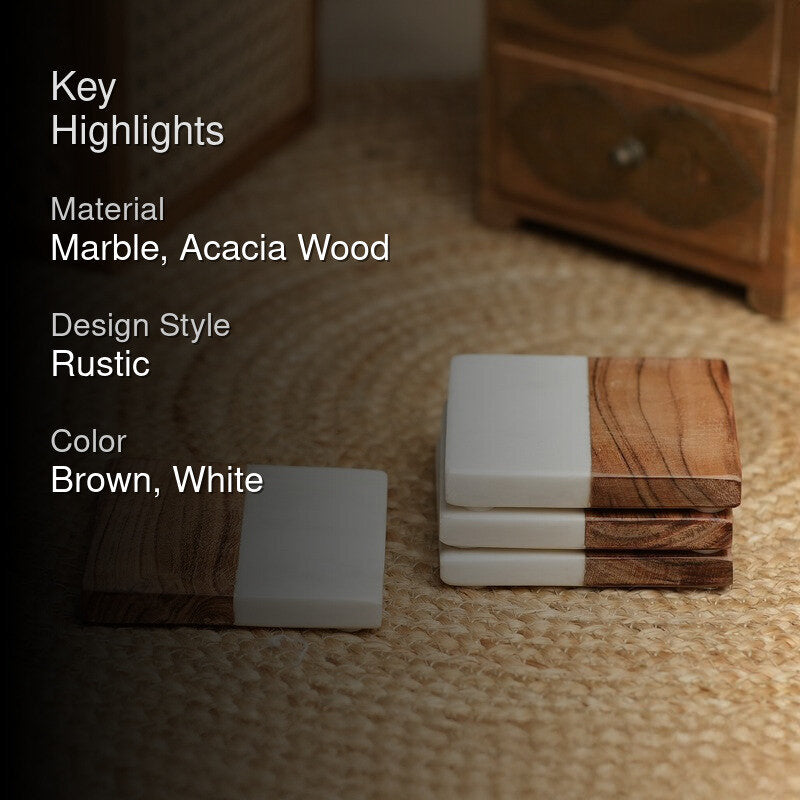 Zorlan Boho Marble & Acacia Wood Coaster - Set Of Four media 2