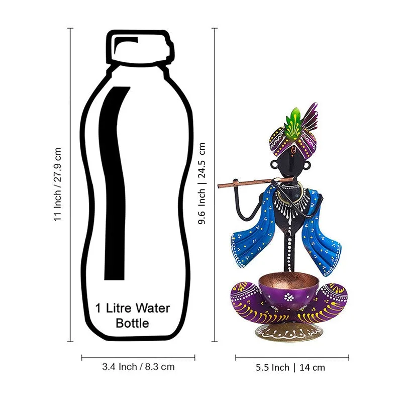 Krishan Iron Figurine with Diya - Blue media 8