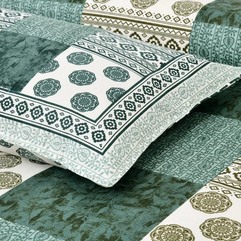 Lamora Ethnic Cotton Bedsheet (Green, White) - 160 TC media 3