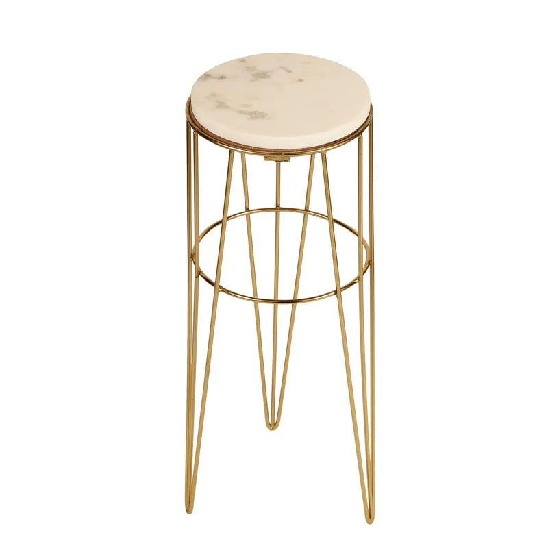 Marble Top Aluminum Side Table (Gold) - Small media 5