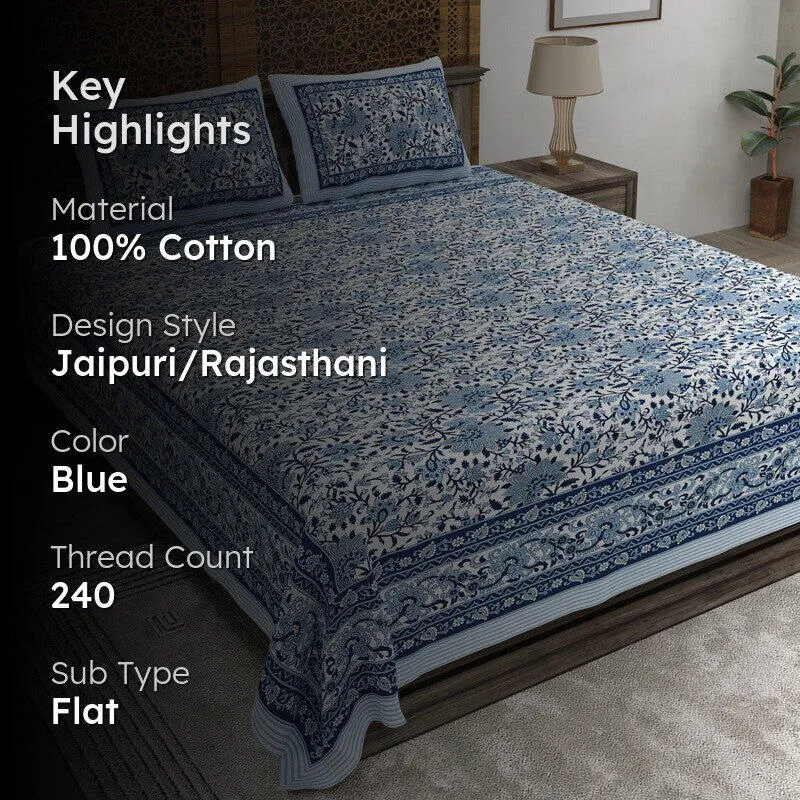 Artix Cotton Bedsheet (Blue) - 240 TC media 2