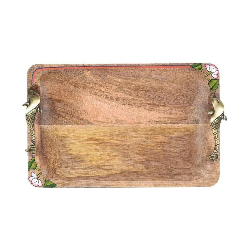 Pichwai Mango Wood Tray media 4
