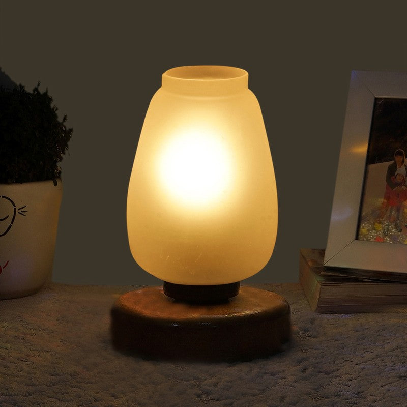 Skylyn Glass Table Lamp With Wooden Base - White