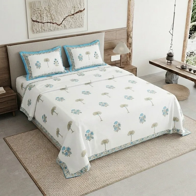 Rang Style Cotton Bedsheet (Blue,Green,White) - 120 TC media 1