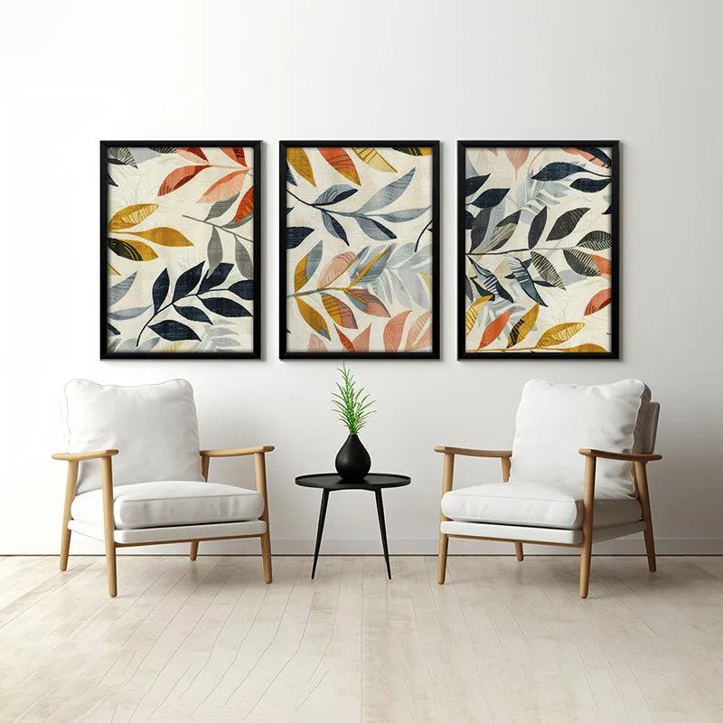 Sun-Kissed Leaves Wall Art With Frame - Set Of Three media 1