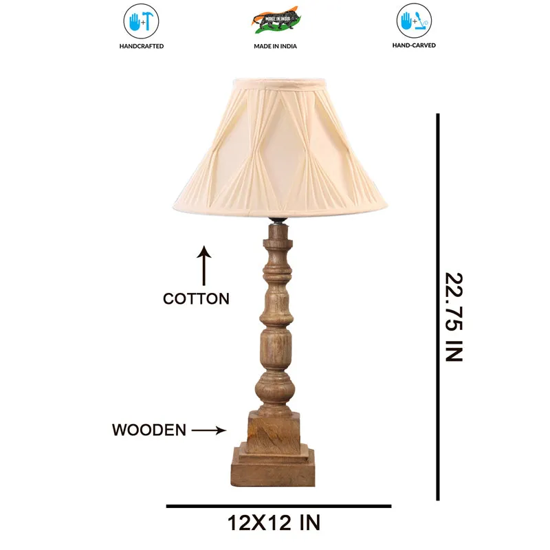 Pleatra Pinch Arbor Wooden Table Lamp - Ivory,Brown media 7