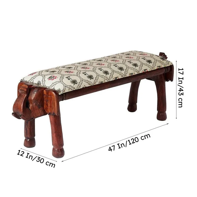 India Circus Acacia Wood Tropic Tryst Wooden Elephant Bench media 8