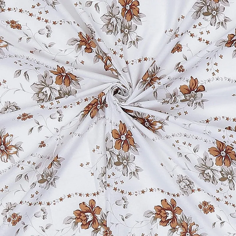 Monte Carlo Petal Matrix Cotton Bedsheet (White,Brown) - 104 TC media 10
