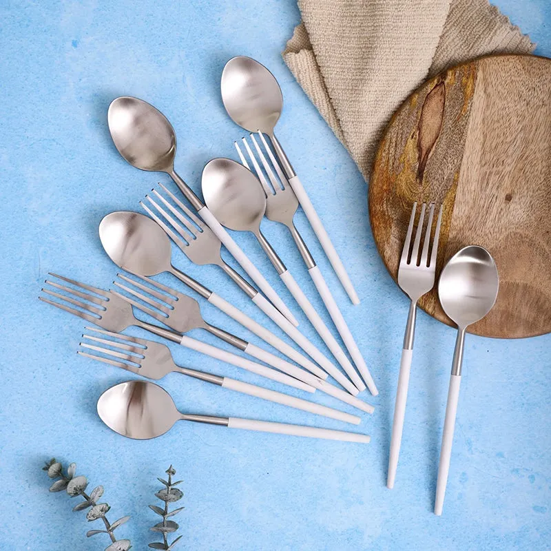 Stirling Stainless Steel Cutlery Set (Silver & White) - Twelve Piece Set media 3
