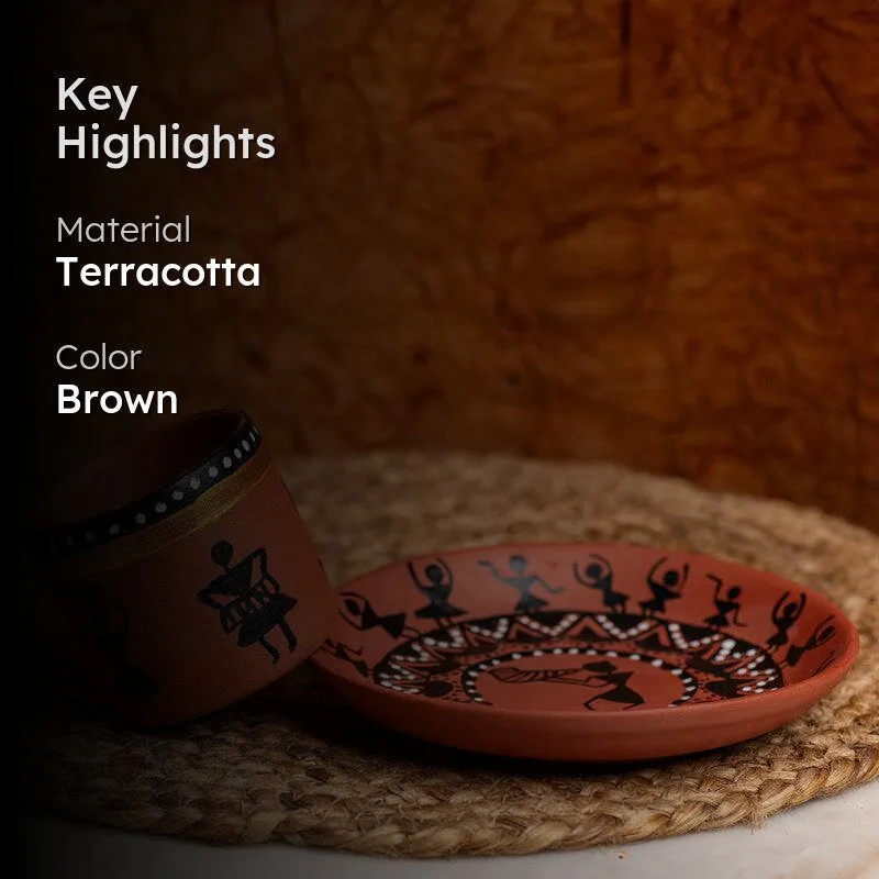 Warli Wisp Handpainted Terracotta Kulhad - Set Of Two media 2