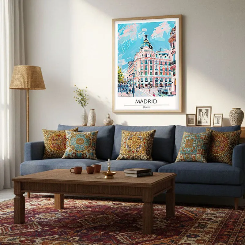 Vintage Madrid Framed Canvas Archival Canvas Wall Painting - Natural Brown Frame media 4