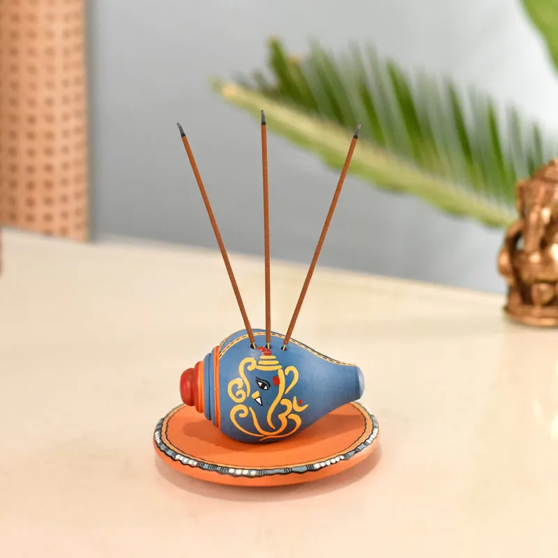 Swastika Conch Incense Holder (Royal Blue) - Two Piece Set media 1
