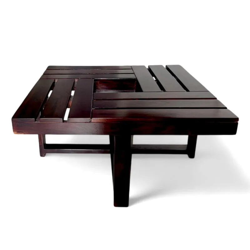 Flavon Sheesham Wooden Center Table with Stools and Cushions (Brown) - Nine Piece Set media 3