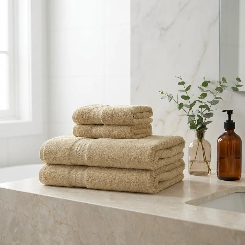 PlushAura Cotton Towel Sets (Camel) - Set of Four media 1