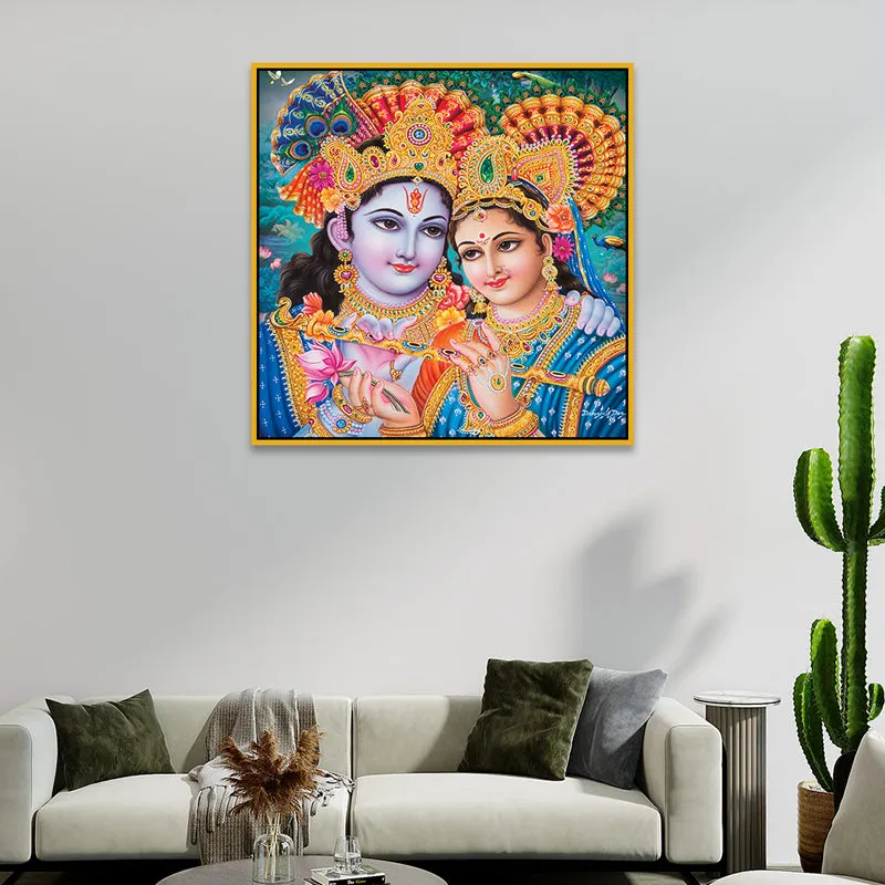 Vibrant Radhakrishna II Canvas Wall Art With Frame media 4