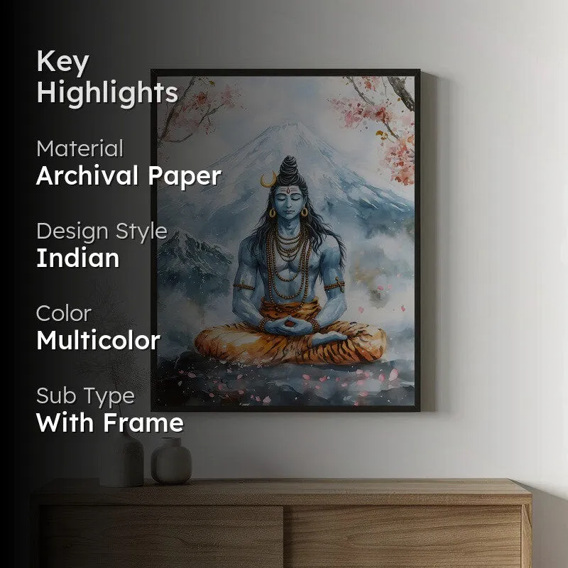 Rudra Mahayogi Spiritual Archival Paper Wall Painting With Frame - Black media 2