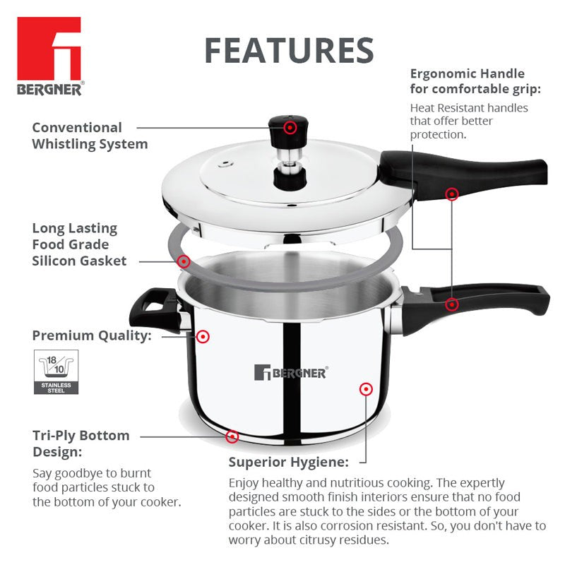 Bergner Edge Induction Safe Pressure Cooker - 2000 ml/16 Inches media 5