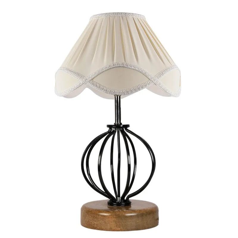 Aurelisse Cotton Table Lamp With Wooden Base - Ivory media 5