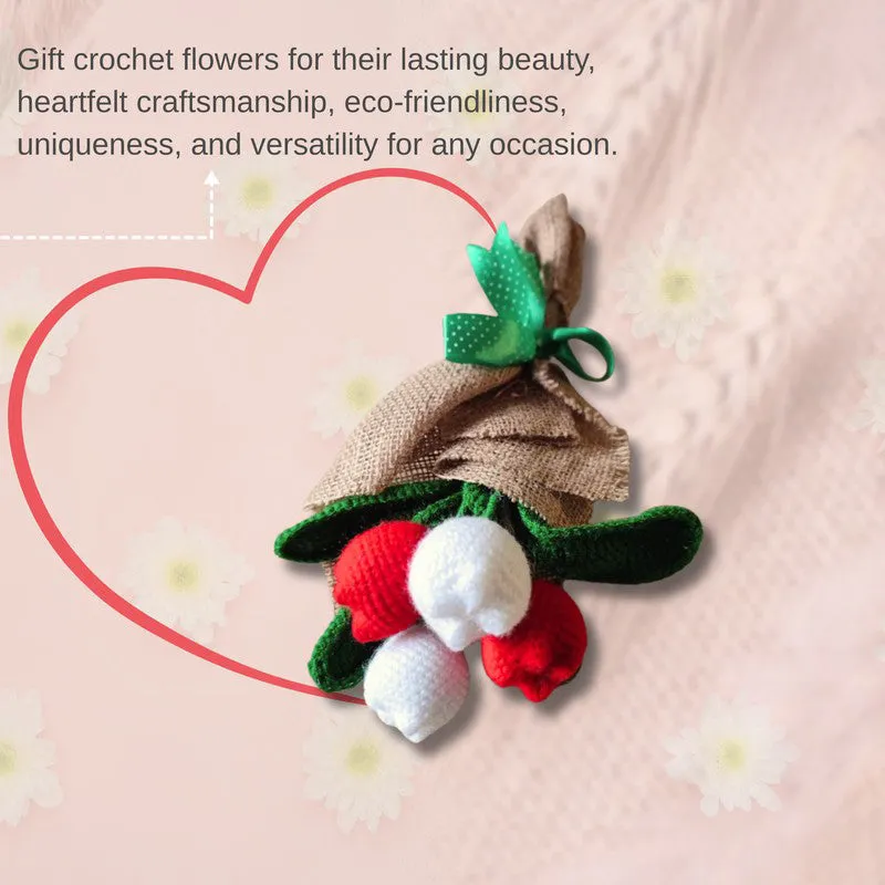 Crochet Handmade Rose Bouquet (White,Red) - Set Of Four media 7